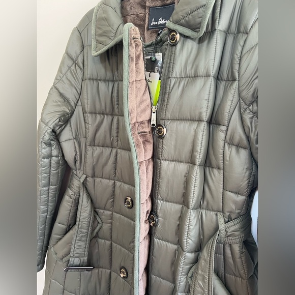 NWT Sam Edelman Women's Quilted Faux Fur Lined Trench Coat Olive Green, size L - Picture 10 of 13